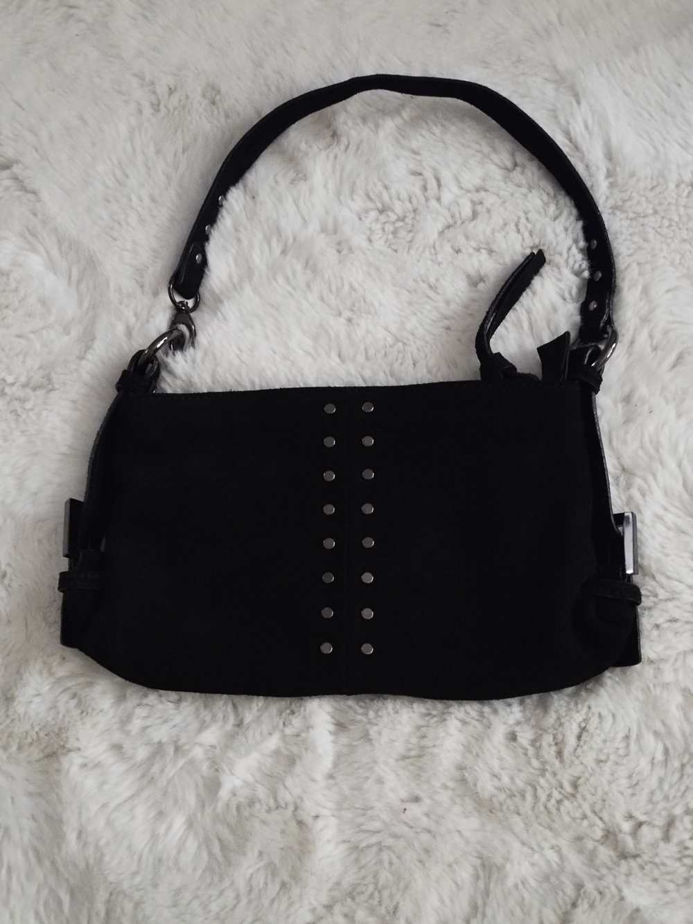 Accessorize Black Shoulder Bag with Silver Stud Detail , Genuine Leather